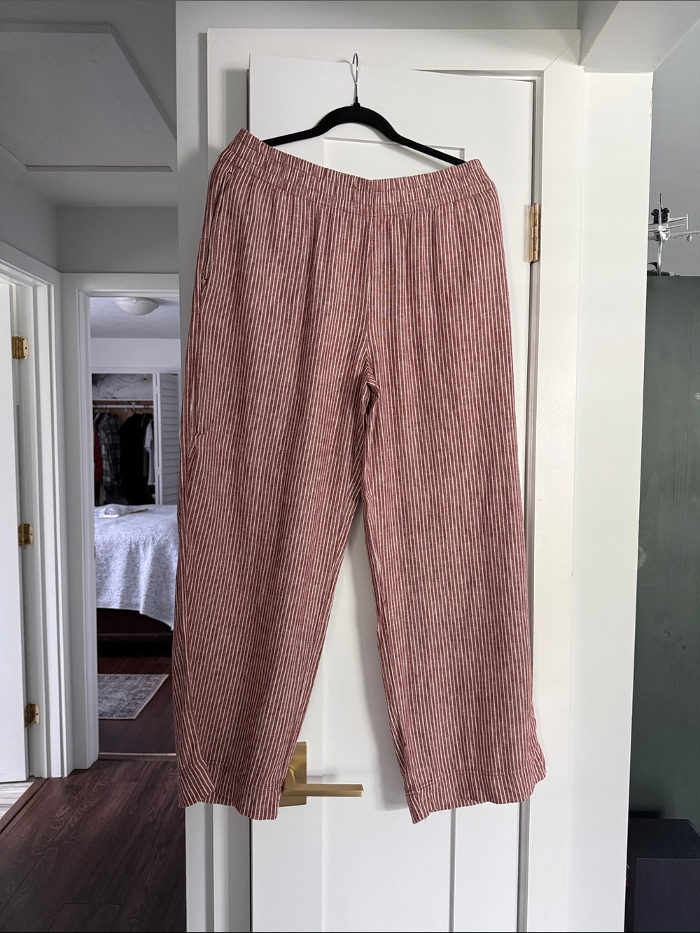 Old Navy Rose Pink & White Striped Wide-Leg Pull-On Pants